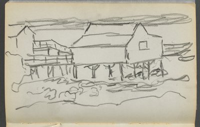 Szkicownik, The Dells, nr 127, strona 014: Dom w doku autorstwa Maurice Prendergast