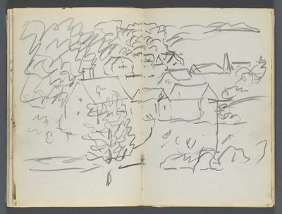 Szkicownik, The Dells, nr 127, strony 108 i 109: Krajobraz z domami autorstwa Maurice Prendergast