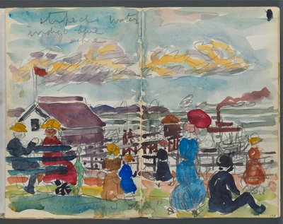 Szkicownik, The Dells, nr 127, strony 152 i 153: Postacie na wybrzeżu autorstwa Maurice Prendergast
