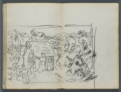 Szkicownik, The Dells, nr 127, strony 154 i 155: Krajobraz z domami autorstwa Maurice Prendergast