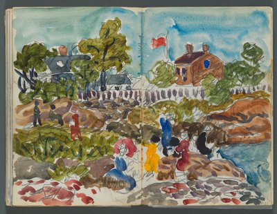 Skizzenbuch, The Dells, Nr. 127, Seite 156 & 157: Küstenlandschaft mit Figuren autorstwa Maurice Prendergast