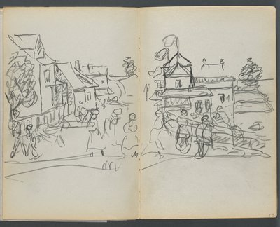 Szkicownik, The Dells, nr 127, strony 174 i 175: Wioska z domami i drogą autorstwa Maurice Prendergast