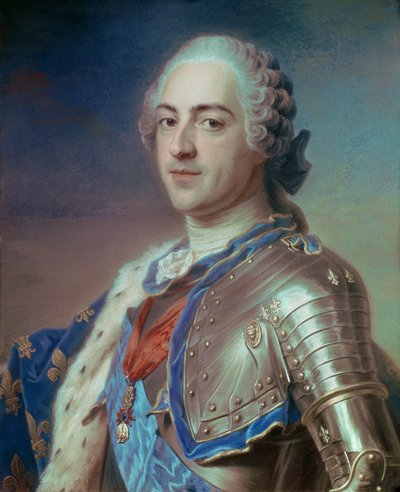 Portret Ludwika XV (1710 - 1774) w zbroi, ze sznurami Zakonu Ducha Świętego i Złotym Runem. Pastel Maurice