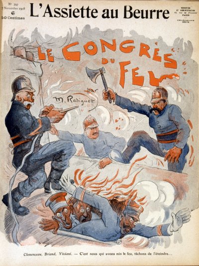 Francuscy mężowie stanu Aristide Briand, Georges Clemenceau i Rene Viviani autorstwa Maurice Radiguet