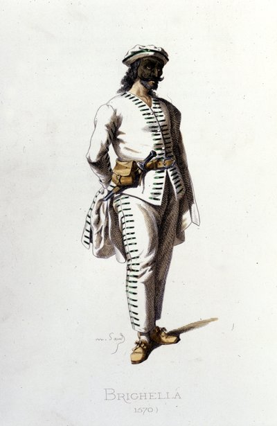Postać Brighelli w 1570 roku. Maurice Sand „”Maski i błaznów”” Paryż XIX wiek. (Maurice Sand był synem George Sand). autorstwa Maurice Sand