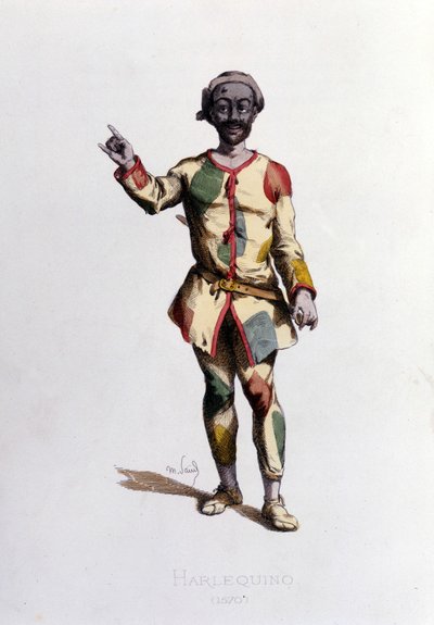 Arlekin w 1570 r. Maurice Sand „”Maski i błaznów”” Paryż XIX wiek. (Maurice Sand był synem George Sand) autorstwa Maurice Sand