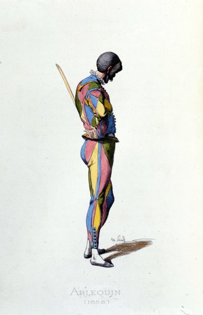 Arlekin w 1858 r. Maurice Sand „Maski i Błaznów” Paryż XIX wiek. (Maurice Sand był synem George Sand) autorstwa Maurice Sand