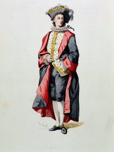 Lelio czerpie z „Masques et bouffons” (komedia włoska), tekst i rysunki Maurice Sand (1823-1890), ryciny A. Manceau, przedmowa Georges Sand, Paryż, Michel Levy Freres autorstwa Maurice Sand