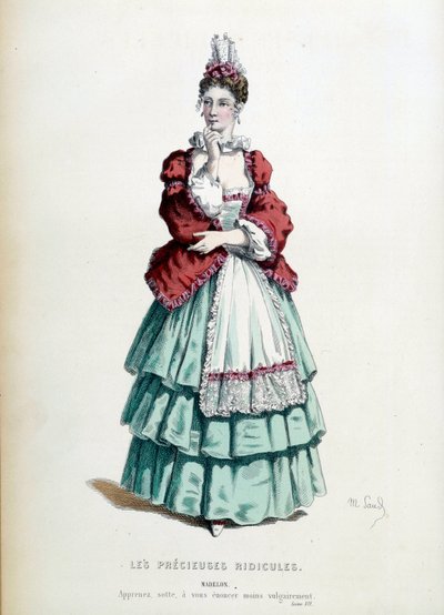 Kostium Madelona w utworze „Les precieuses ridicules” Jeana Baptiste Poquelin dit Moliere, z ilustracjami Maurice Sand (1823-1889). 1868. Paryż, komedia francuska autorstwa Maurice Sand