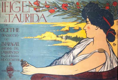Modernistyczny plakat przedstawiający sztukę teatralną Goethego „Figenia a Taurida” autorstwa Maurice Utrillo