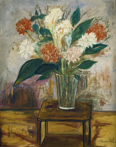 Vase of Flowers on a Table; Wazon z kwiatami na stole autorstwa Maurice Utrillo