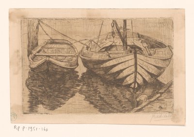 Łódź wiosłowa i żaglówka autorstwa Maurits van der Valk (signed by artist)