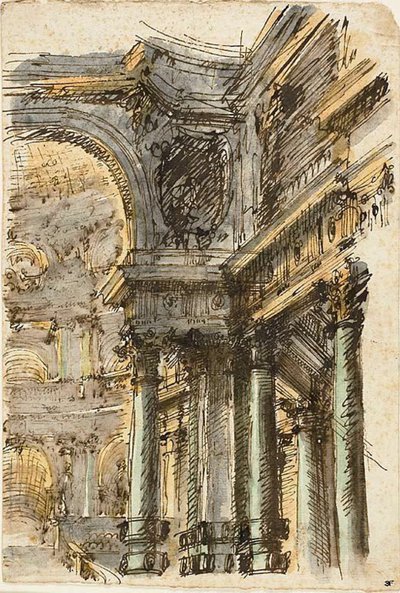Fantazja architektoniczna (recto); Detale architektoniczne (verso) autorstwa Mauro Antonio Tesi