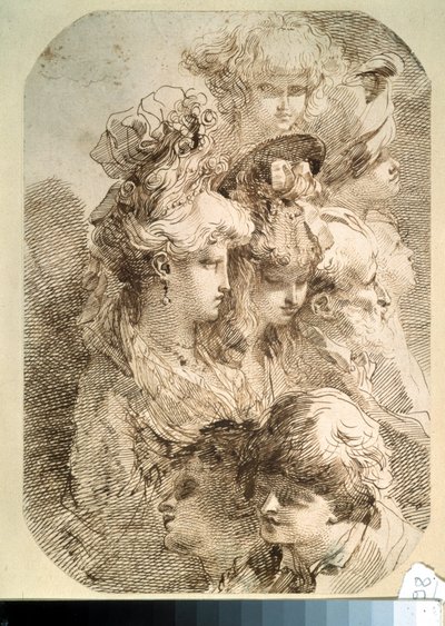 Studium ośmiu głów. (Badania ośmiu głów). Rysunek Mauro Gandolfi (1764-1834). Sztuka włoska. Ołówek i brązowy tusz indyjski na papierze. Muzeum Puszkina, Moskwa autorstwa Mauro Gandolfi