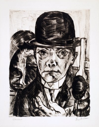 Autoportret w meloniku. Rycina Maxa Bechmanna (1884-1950) autorstwa Max Beckmann