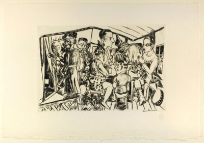 Za kulisami, płyta trzecia z Jahrmarkt autorstwa Max Beckmann