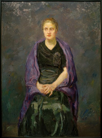 Portret Minny Beckmann-Tube z purpurową chustą autorstwa Max Beckmann