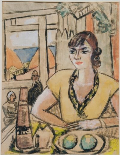 Portret Quappi w kawiarni na plaży autorstwa Max Beckmann