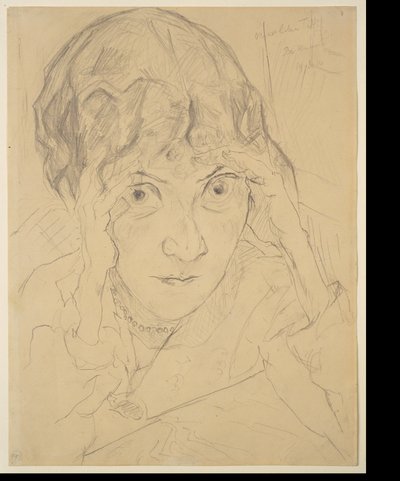 Portret Fridel Battenberg, z głową opartą na obu dłoniach autorstwa Max Beckmann