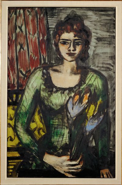 Portret Quappi (drugiej żony Beckmanna, Mathilde) w zielonym swetrze autorstwa Max Beckmann