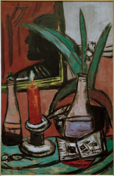 Autoportret w dużym lustrze z świecą autorstwa Max Beckmann