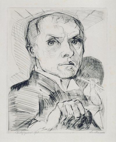 Autoportret z rylcem (arkusz 19 z cyklu „Twarze“) autorstwa Max Beckmann