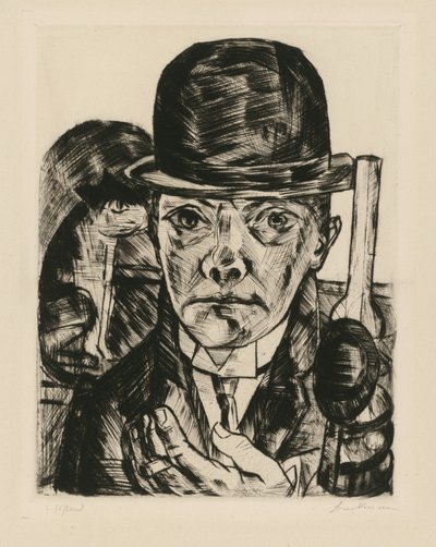 Autoportret w sztywnym kapeluszu autorstwa Max Beckmann