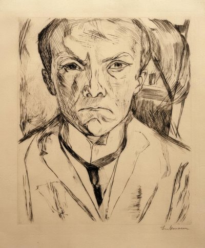 Autoportret od frontu, w tle szczyt domu autorstwa Max Beckmann