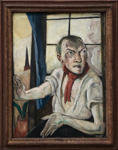 Autoportret z czerwonym szalikiem autorstwa Max Beckmann