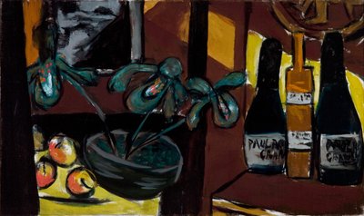 Martwa natura na brązowo i żółto (butelki szampana i orchidee) autorstwa Max Beckmann
