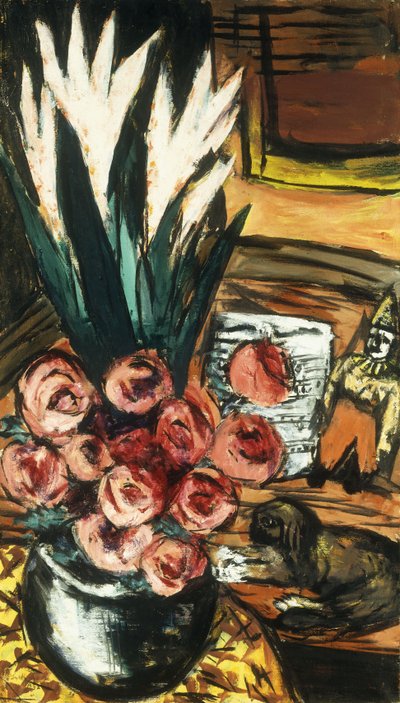 Martwa natura z czerwonymi różami i Butchym; Stillben mit Roten Rosen und Butchy autorstwa Max Beckmann