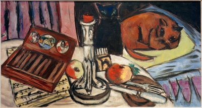 Martwa natura ze srebrnym świecznikiem (martwa natura z kotami) autorstwa Max Beckmann