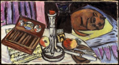 Martwa natura z srebrnym świecznikiem (Martwa natura z kotami) autorstwa Max Beckmann