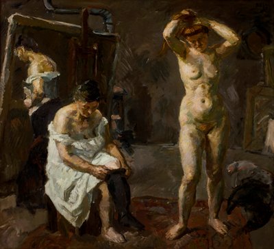 Trzy kobiety w studio autorstwa Max Beckmann
