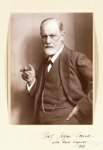 Podpisana fotografia Zygmunta Freuda, ok. 1921 (zdjęcie w sepii) autorstwa Max Halberstadt