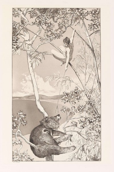 Niedźwiedź i Elf Bär und Elfe płyta I z Intermezzos, Opus IV Intermezzi, Opus IV, c. 1880. autorstwa Max Klinger