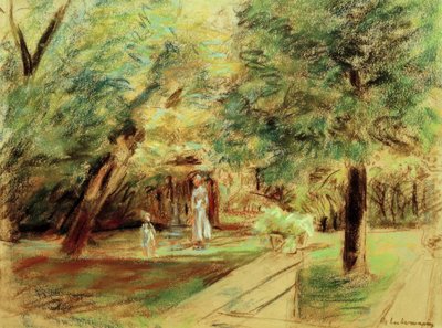 Wnuczka z nianią przed żywopłotowymi ogrodami autorstwa Max Liebermann