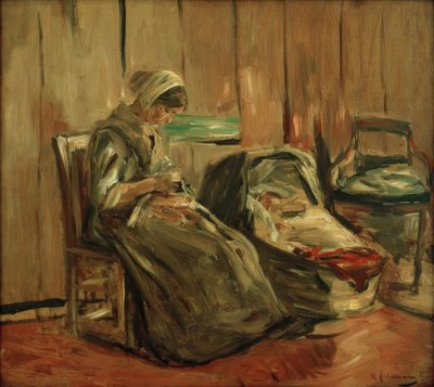 Wnętrze z kobietą szyjącą autorstwa Max Liebermann