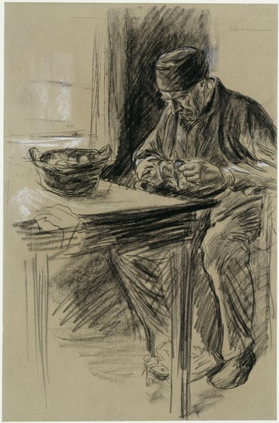 Stary mężczyzna obierający ziemniaki w Laren autorstwa Max Liebermann