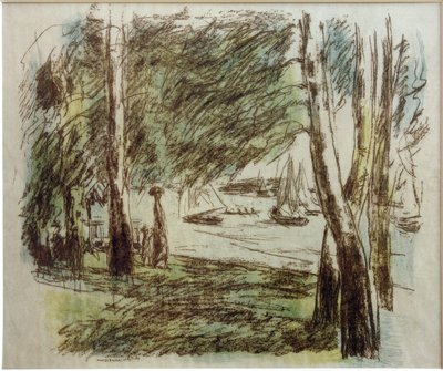 M.Liebermann, krajobraz nad jeziorem Wannsee z żaglówkami autorstwa Max Liebermann