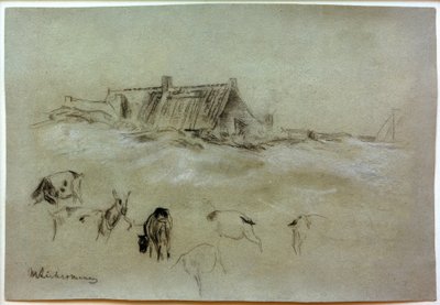 M.Liebermann, domki na plaży, na pierwszym planie kozy autorstwa Max Liebermann