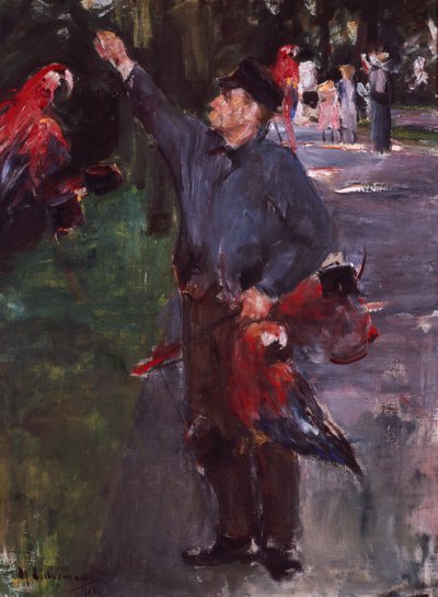 Człowiek z papugami (olej na płótnie) autorstwa Max Liebermann