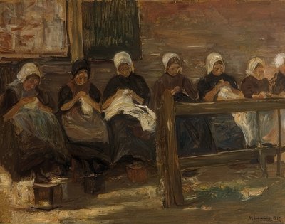 Dziewczęta szyjące w Huyzen - Studium z siedmioma postaciami. 1889 autorstwa Max Liebermann