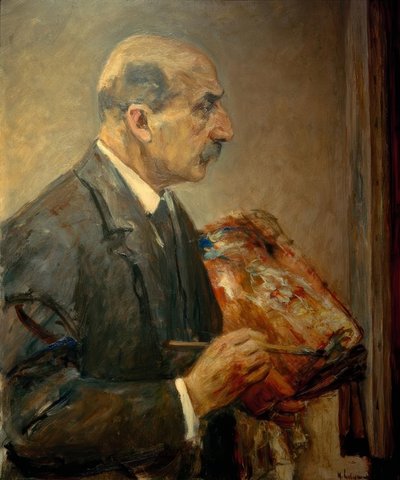 Autoportret z paletą na sztalugach, z profilu po autorstwa Max Liebermann