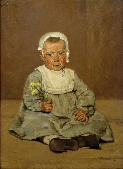 Siedzące dziecko z kwiatem autorstwa Max Liebermann