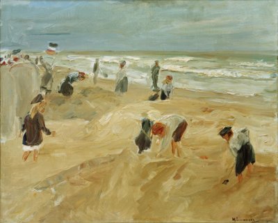 Dzieci bawiące się na plaży w Noordwijk (scena na plaży nr. autorstwa Max Liebermann