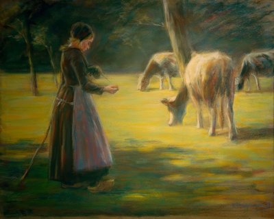 Kręcąca się pasterka na pastwisku - W słońcu autorstwa Max Liebermann