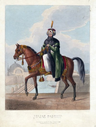 Portret Mahmuda II (1785-1839) (Mahmoud II), Sułtana Imperium Osmańskiego - Oeuvre de M. Gauci (aktywny XIX wiek) - 1829 - Kolorowa litografia - 26x20 - Kolekcja prywatna autorstwa Maxim Gauci