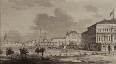 Kreml moskiewski przed budową Wielkiego Pałacu Kremlowskiego, 1817 autorstwa Maxim Nikiphorovich Vorobyev