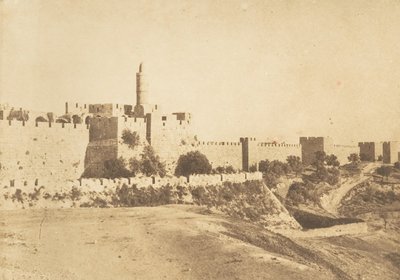 Zamek Dawida Daouda Kalessy i mury Jerozolimy, sierpień 1850. autorstwa Maxime Du Camp